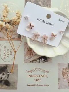 可愛いリボン☆お花☆ローズゴールド☆お925ポスト☆ お出かけNo.A004