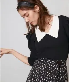 SNIDEL コントラストスリーブ ニットプルオーバー BLK