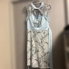 Tika 花柄レース切替ドレス ライトブルー Lサイズ