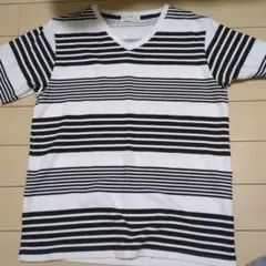 BACK NUMBER ストライプ VネックTシャツ