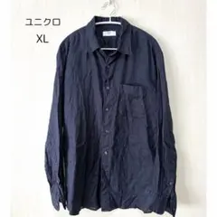 ユニクロ プレミアムリネンシャツ 長袖　XL ネイビー