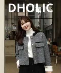 元値6655円 ファー配色ヘリンボーンジャケット DHOLIC