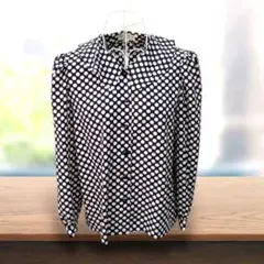 JEAN DORE CINQ 水玉ブラウス ネイビー×ホワイト昭和レトロ