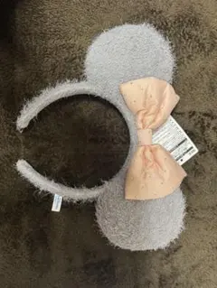 ミニー　耳　カチューシャ グレー ピンクリボン