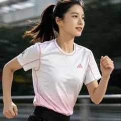 アディダス スポーツウェア 半袖 Tシャツ ピンク グラデーション レディース