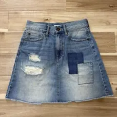デニムスカート　パッチワーク