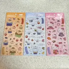キラキララメシール和装3枚セット　ポムポムプリン、シナモロール、ハローキティ
