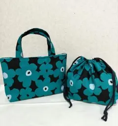 2点セット　トートバッグお弁当袋　花柄　ハンドメイド