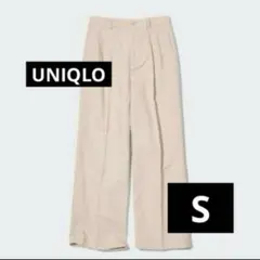 UNIQLO ユニクロ リネンブレンドタックワイドパンツ　ナチュラル s 秋 冬