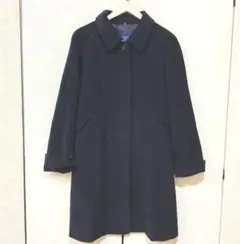 ロペ ネイビー ロングコート ウエストベルト付き アンゴラ入 上質