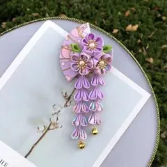 ちりめん 花 ヘアクリップ 和飾り 七五三　夏祭り　花火大会　浴衣　お揃い　紫