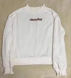 フリルネック cheerfull 刺繍 長袖トップス