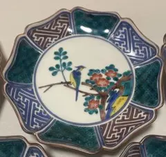 2-90 未使用 九谷焼 暁堂 八角皿揃 5枚セット 色絵 花鳥図 銘々皿