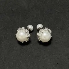 P013 パール ラインストーン ピアス(両耳用)