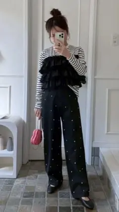 M yu タグ付き未使用品　DOTパール ワイドデニムパンツ