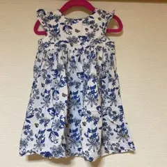 SALE！プチバトー 柄ワンピース 80 90 95 蝶々 花 ブルー 青