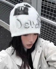 グラフィックプリント ビーニー帽　y2k 韓国　ストリート