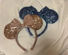 ミッキー耳カチューシャ 青とピンクラメ