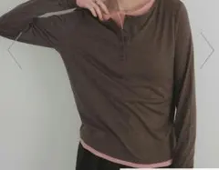 レイヤードデザインロングＴシャツ　LIAN ブラウン