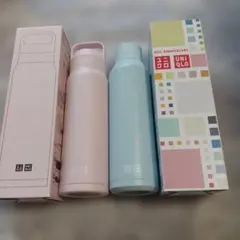 【新品2本】UNIQLO 炭酸対応ステンレスボトル　新品　ピンク、ラムネアイスのサムネイル