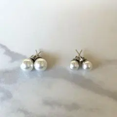 【ピアス2点セット】 6mm・8ミリ ホワイト パール シルバー セット ピアス