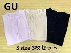 【美品】GU バンドカラー半袖ブラウス3枚セット‼️ ピンク　ベージュ　黒　S