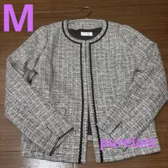 purelast ノーカラーツイードジャケット