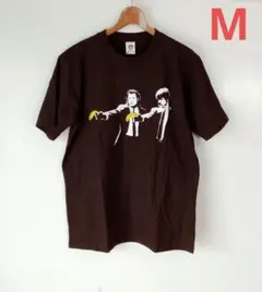 バンクシー パルプ・フィクション バナナ アートTシャツ(M赤茶)ア05
