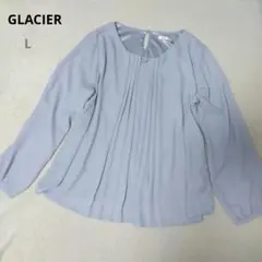 GLACIER☆シフォンブラウスL ライトブルー パール付 オフィス セレモニーのサムネイル