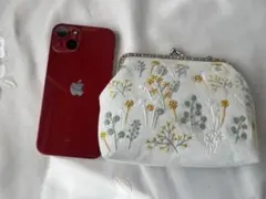 ベトナム手刺繍 がま口ポーチ｜ネモフィラ柄｜ナチュラル 大人かわいい