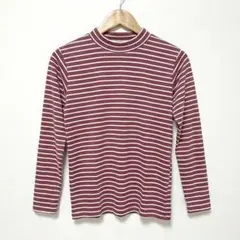 新品 秋冬起毛Tシャツ 長袖 ブラウン ボーダー ハイネック カットソー