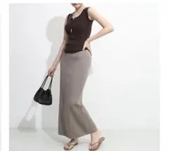 ダークエンジェル　ニット　ロングスカート　ナロー　バックスリット　グレージュ