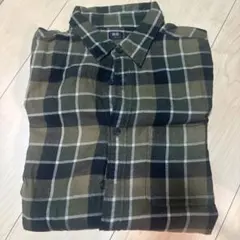 カーキ系チェック フランネルネルシャツ 長袖