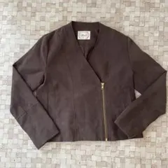 ノーカラー ジャケット　ブルゾン　チャコール　短丈