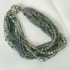 ビーズブレスレット　マグネット式クラスプ　青緑　全長約20cm