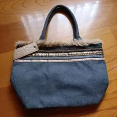 グレー ハンドバッグ ファー付き