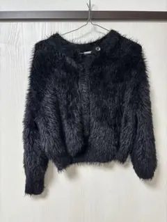 ファー風 黒 長袖カーディガン