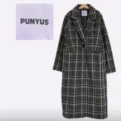 美品✨PUNYUS プニュズ チェックチェスターロングコート グレー サイズ1のサムネイル