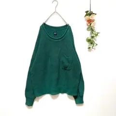 【OLD GAP】オールドギャップ ワッフルニット セーター 緑（L）