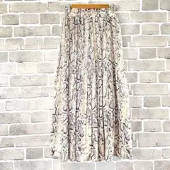 ロングスカート　プリーツ　フレア　パイソン総柄　ピンク×ネイビー