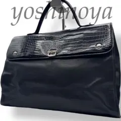 yoshinoya GINZAヨシノヤ ハンドバッグ クロコ型押し レザー 黒