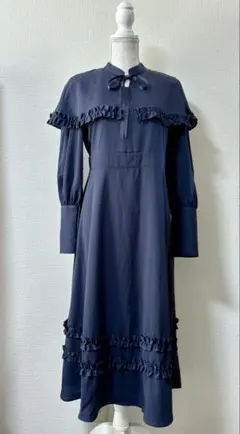 しまむら 皆方由衣コラボ ケープワンピース ネイビー L