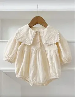 刺繍 ロンパース アイボリー 長袖 74-80サイズ ワンピース　ベビー