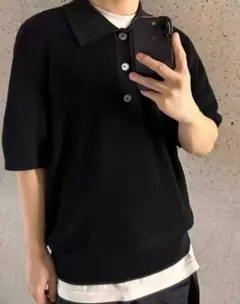 Our Legacy 24SS ブラック ニットポロシャツ M Our Legacy 24SS ブラック ニットポロシャツ M Our Legacy 24SS