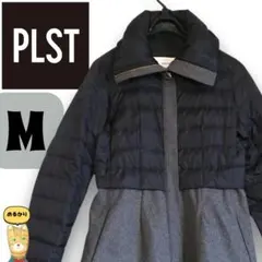 PLSTプラステ　 女優襟 ハイネック 異素材切り替え ダウンコート Aライン