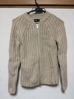 <CK >ベージュ リブ編み カーディガン M カルバン・クライン