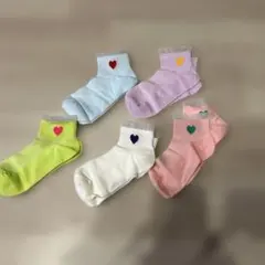 キッズ靴下セット ハート刺繍 5足