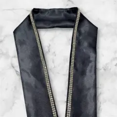 【新作】特大8mmラインストーン重ね襟　伊達襟　ハンドメイド　ブラック ラインストーン付き 重ね襟 重ね衿 振袖 袴 伊達襟 正絹 2way 金