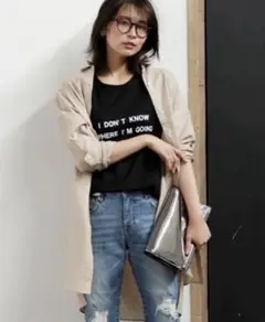 バンヤードストーム　リネン混　ロングシャツ　ベージュ　リネンライク