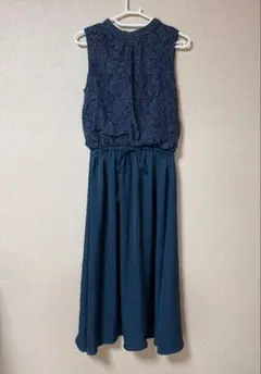 総レース切替 ノースリーブ フレアワンピース ネイビー 上品きれいめ